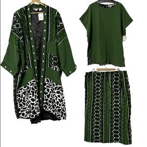 NEW Molato Sz 3X Green Black Artsy Tribal Seashell 3‎ Piece Skirt Set Colorful